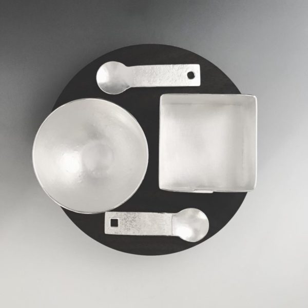 condiment bowl set in fine silver and walnut NFS Kim Harrell