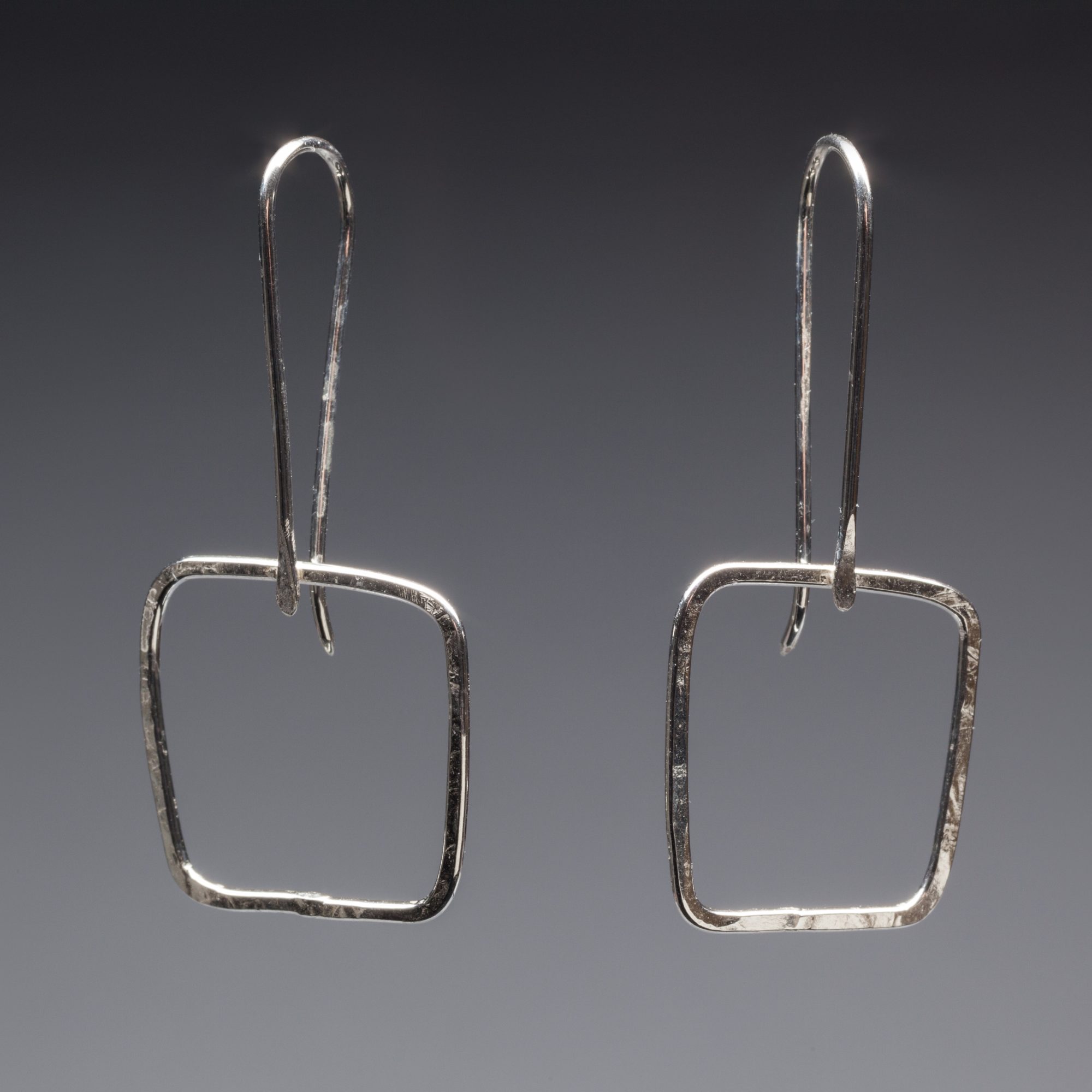 open square hook silver earrings
