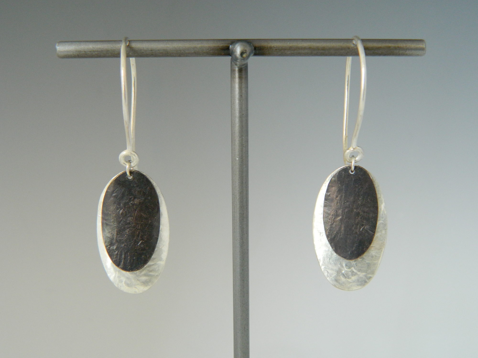 silver double oval earrings