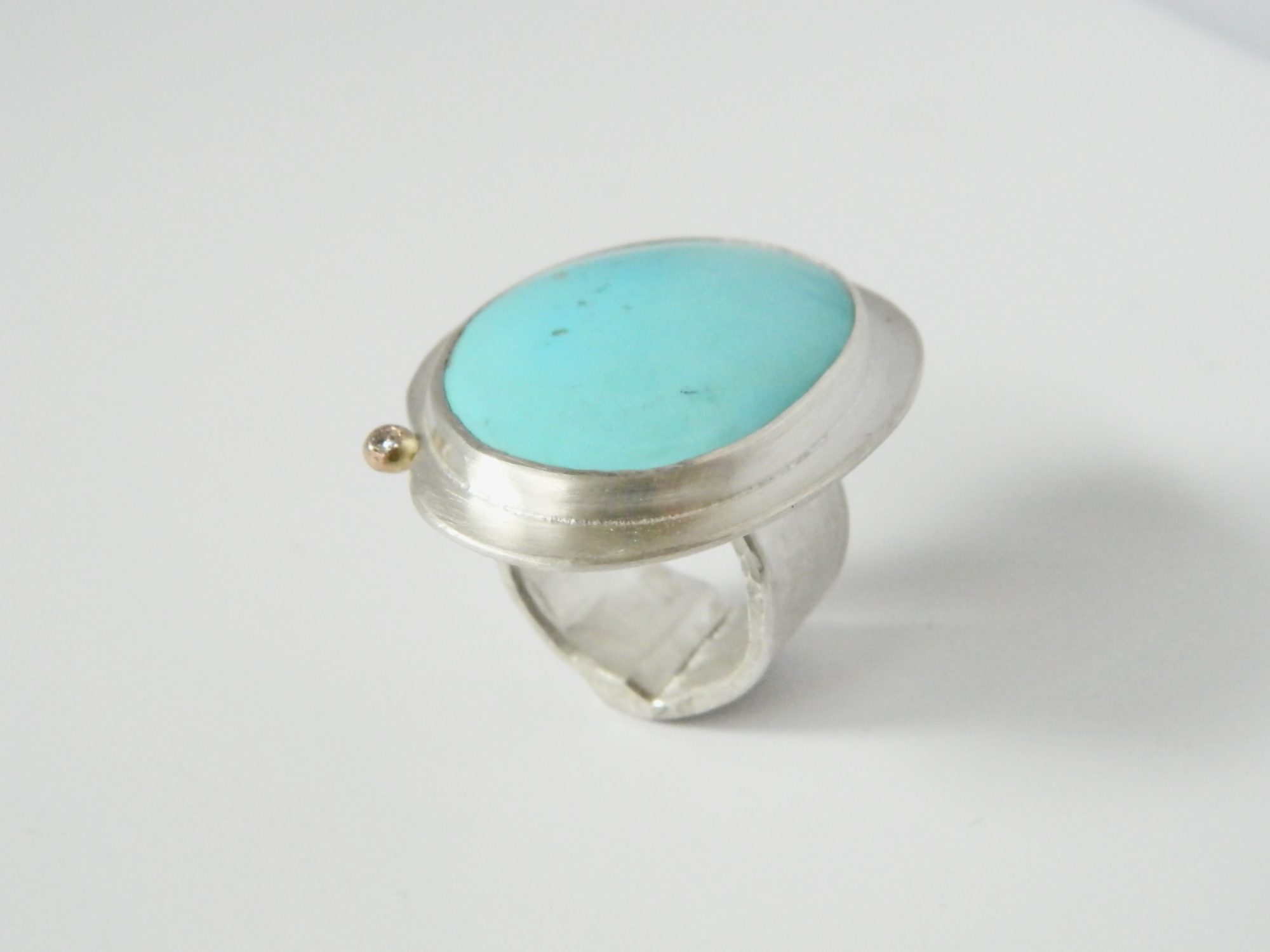 turquoise, silver, gold and diamond ring